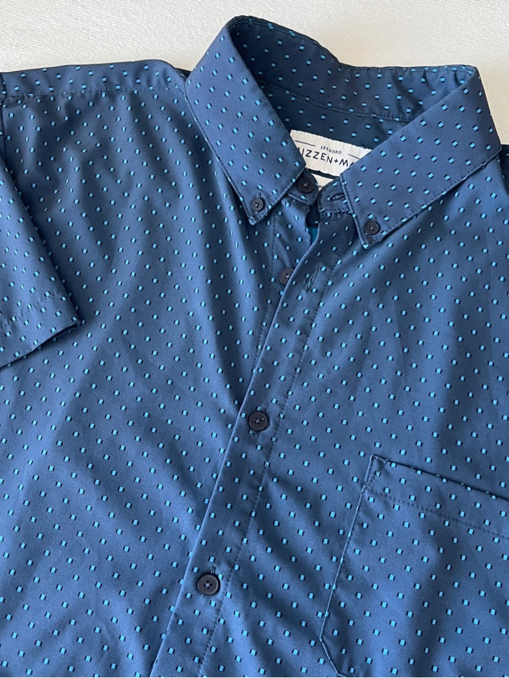 Mizzen+Main Leeward S/S Blue Geometric Button-Down Shirt Sz XXL Trim READ